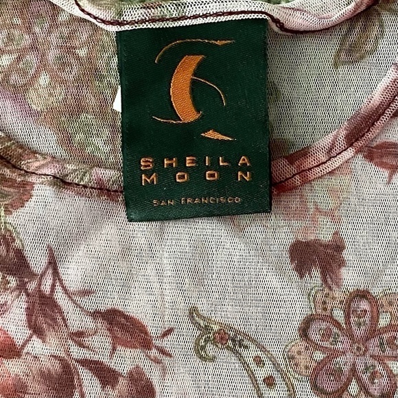 SHELIA MOON Mesh Long Sleeve Pink Floral Paisley Top with Back Pockets, sz Small - Picture 5 of 12